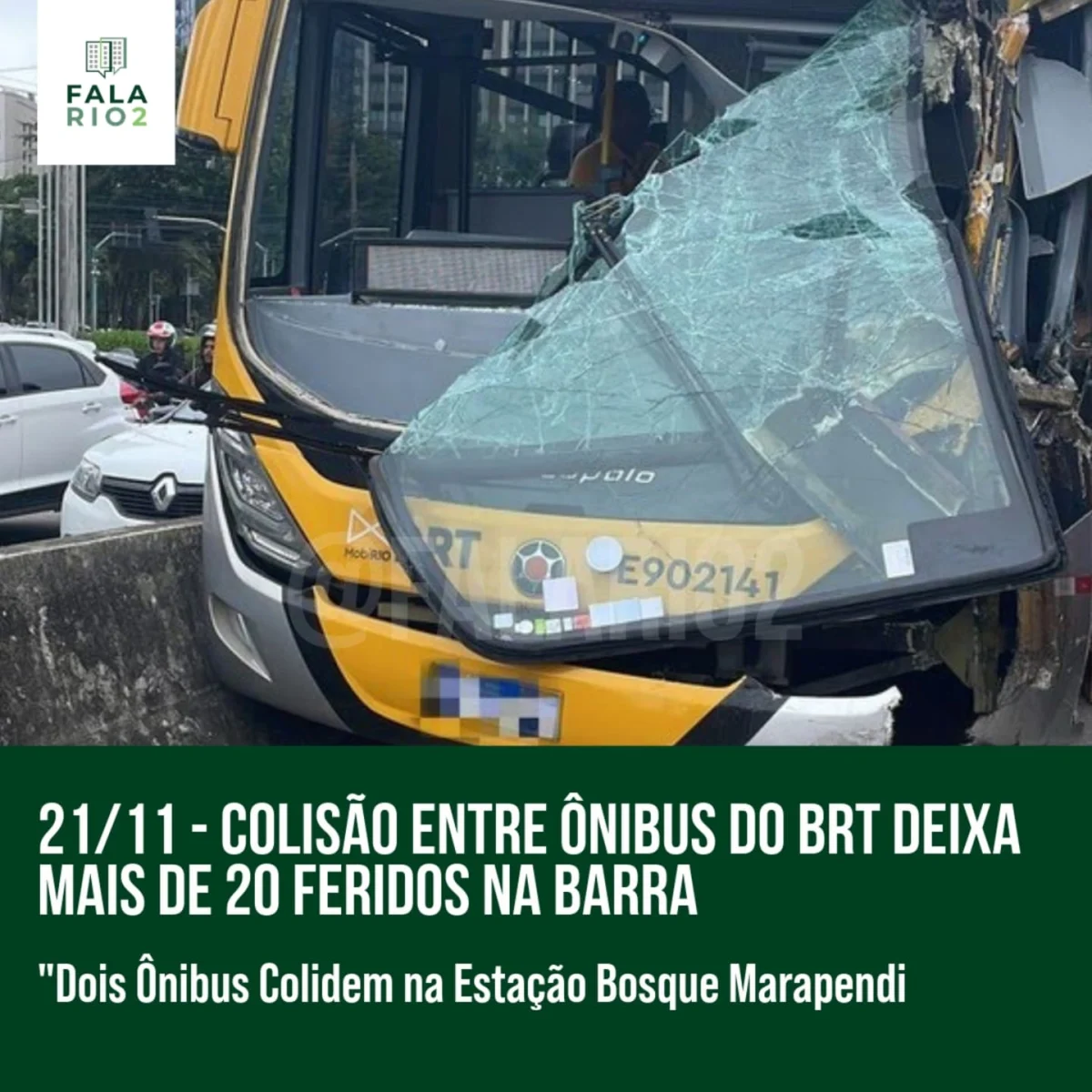Na manhã desta quinta-feira (21), um acidente envolvendo dois ônibus do BRT causou a interdição da Estação Bosque Marapendi,