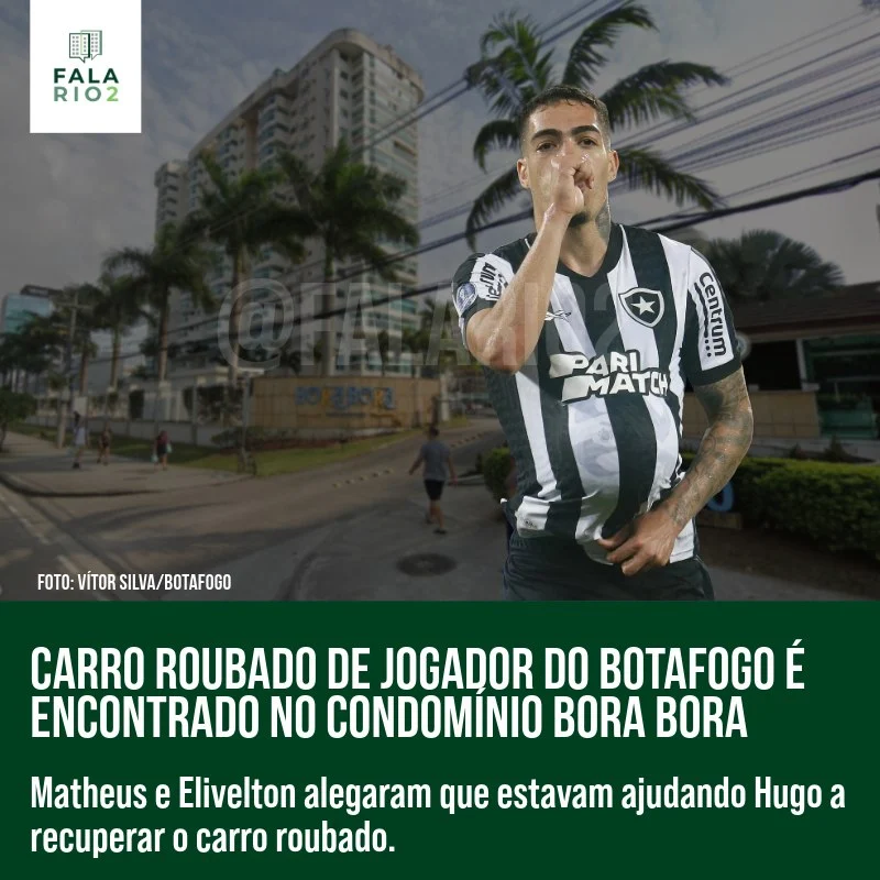 O carro roubado de Hugo, lateral-esquerdo do Botafogo, foi recuperado pela Polícia Civil na tarde desta sexta-feira (27) no