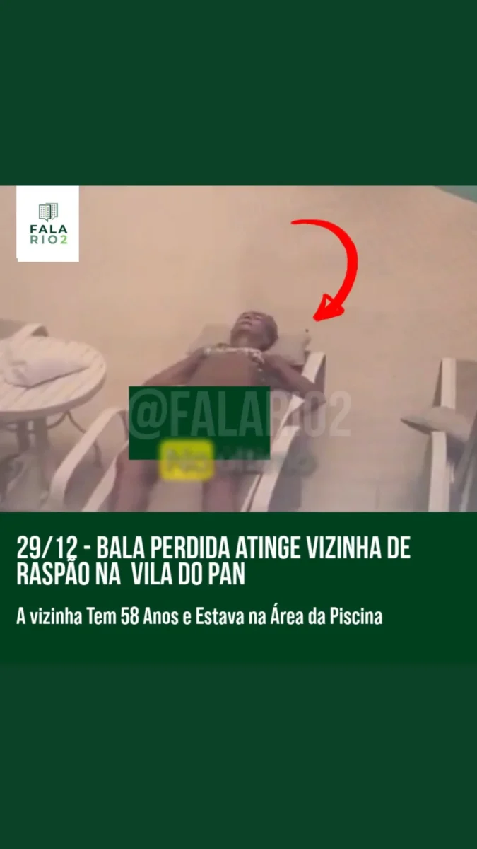 No último domingo (29/12), uma vizinha de 58 anos foi atingida por uma bala perdida enquanto tomava sol na piscina do
