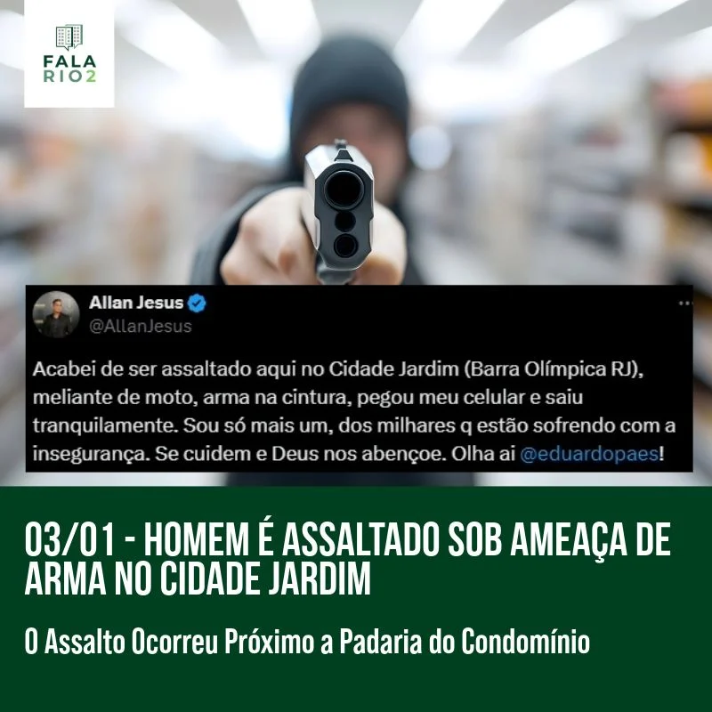 Na manhã de ontem, sexta-feira (03/01), por volta das 8h50, um homem foi assaltado próximo à padaria do Cidade Jardim, na