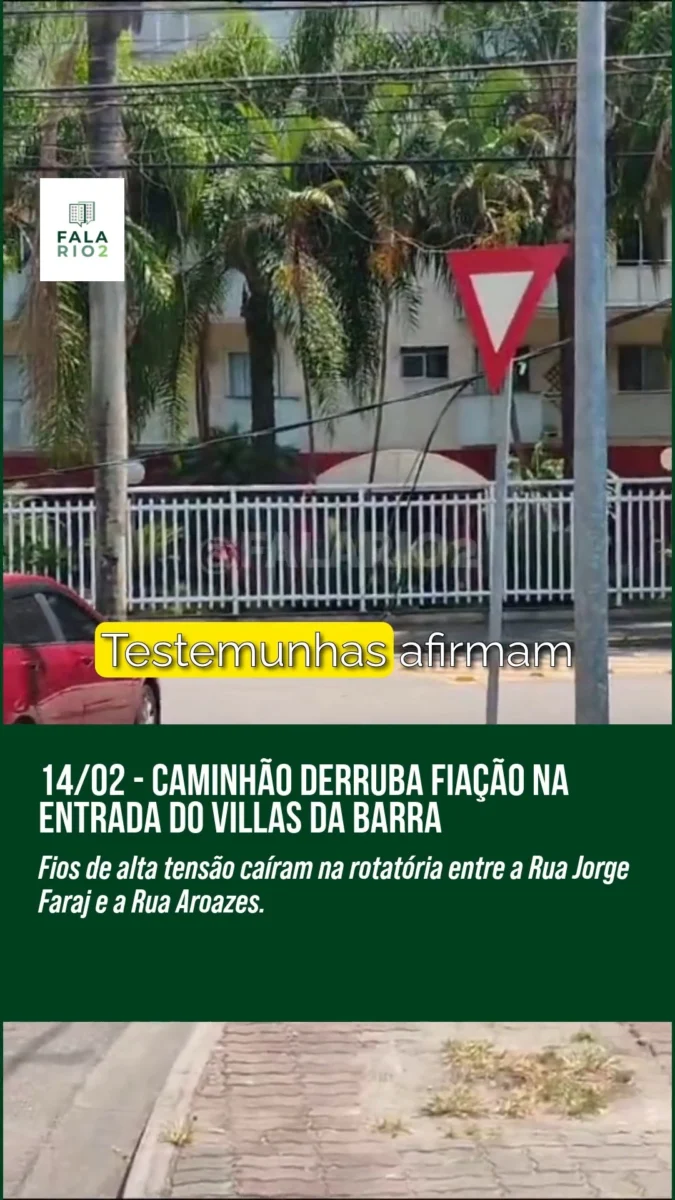 Na tarde desta sexta-feira (14), um caminhão de grande porte derrubou fios de alta tensão na rotatória da entrada do