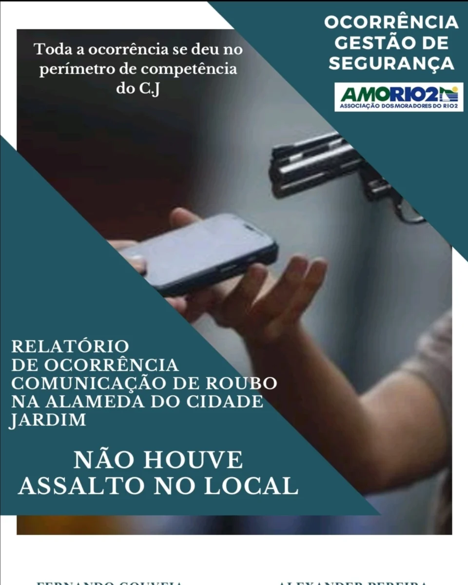 Na última semana, houve um relato de assalto na alameda que liga o o Condomínio Rio2 ao Condomínio Cidade Jardim.