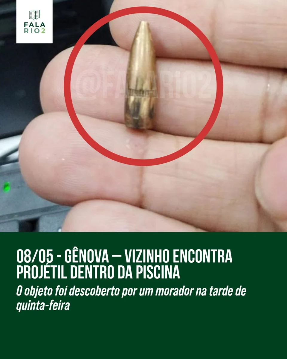 Na tarde de ontem (quinta-feira, 08 de maio), um vizinho do condomínio Gênova, no Rio2, encontrou um projétil dentro da