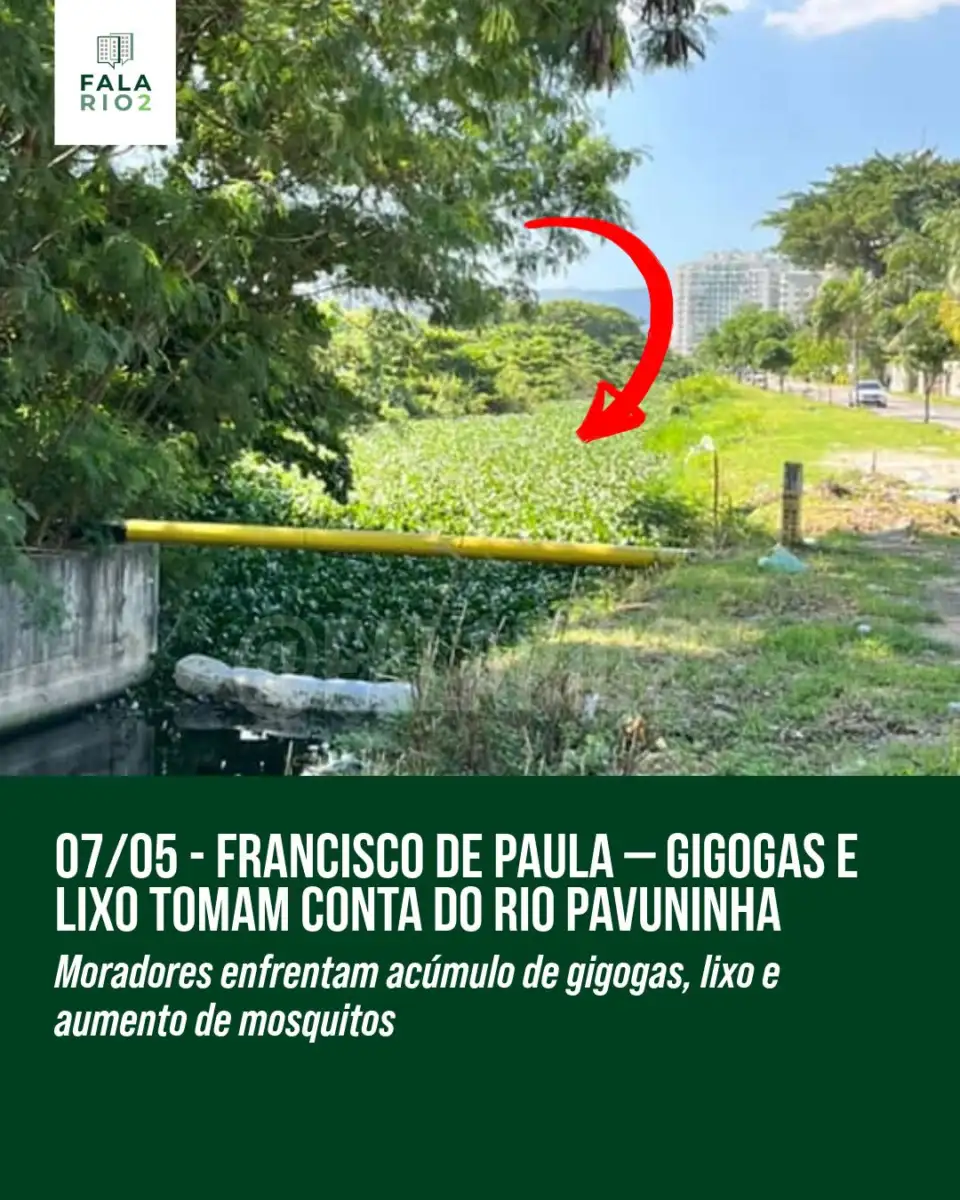 Vizinhos relatam acúmulo de gigogas e lixo no canal, o que contribui para aumento de mosquitos.