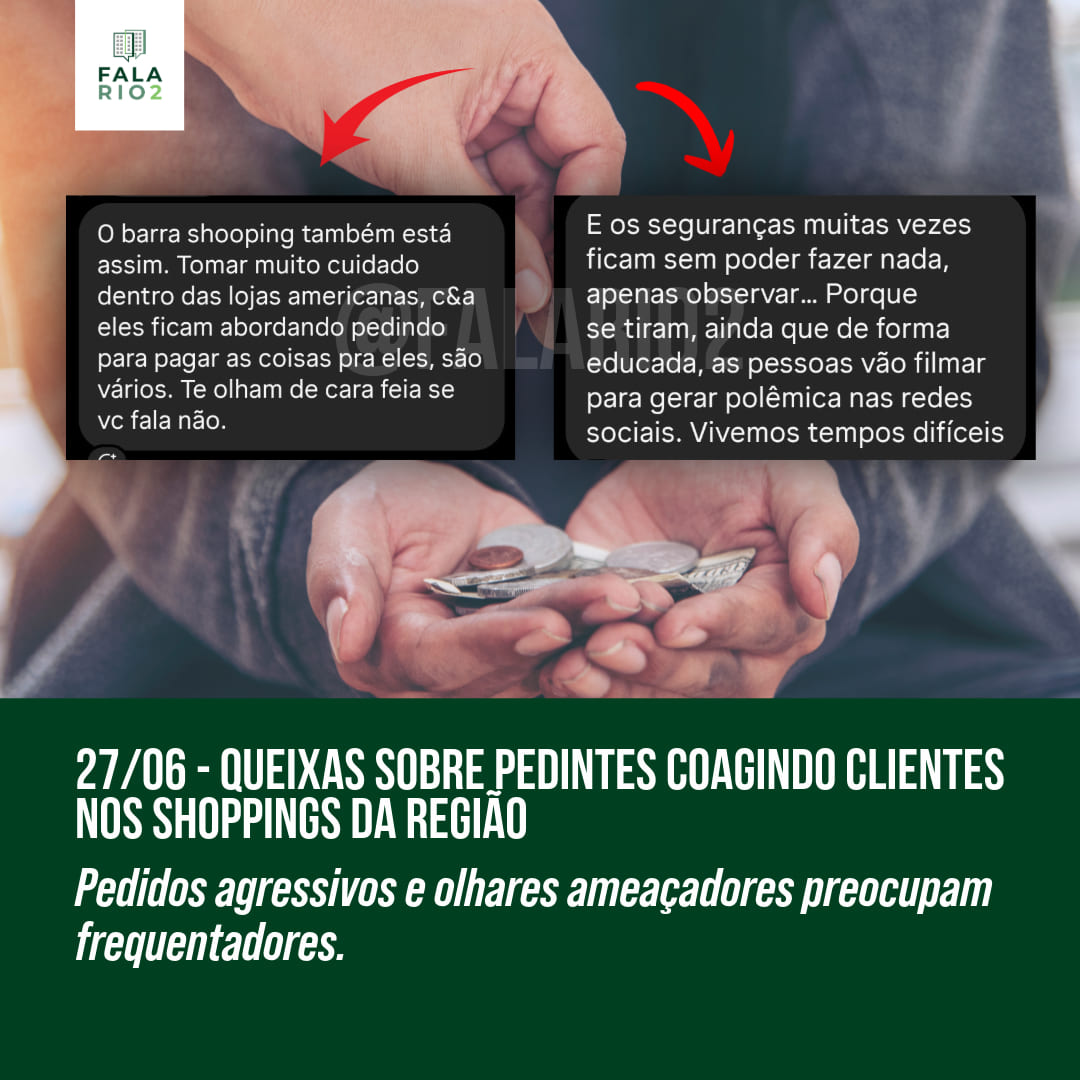 Clientes relatam coação por pedintes em shoppings da Zona Oeste