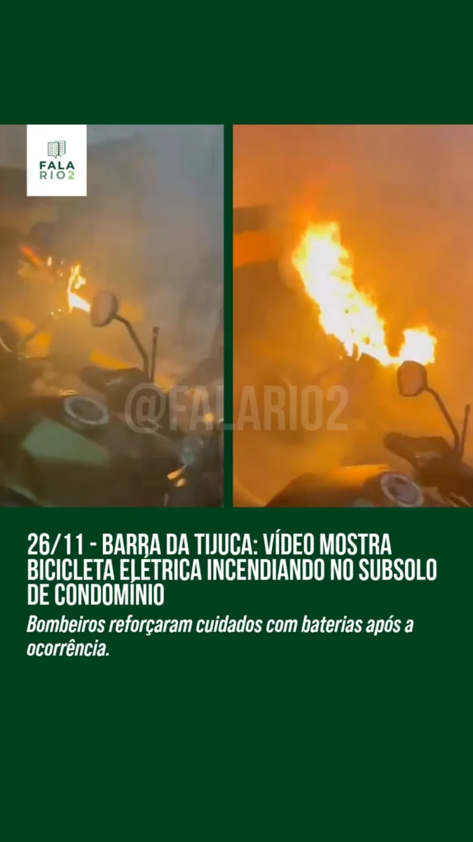 Incêndio em bicicleta elétrica no subsolo de condomínio na Barra da Tijuca