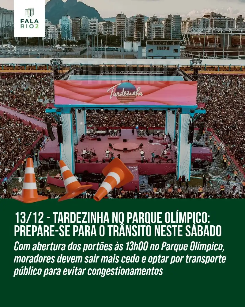 No sábado, dia 13/12, às 13h00, o evento Tardezinha será realizado no Parque Olímpico (Parque Rita Lee), na Barra Olímpica.