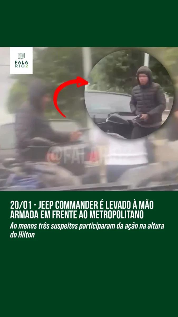Na tarde desta terça-feira, 20 de janeiro, um Jeep Commander branco foi roubado à mão armada em frente à entrada do