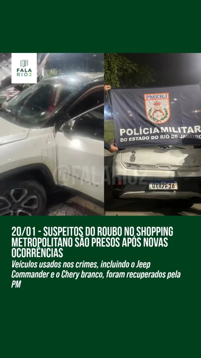 Os veículos usados no assalto em frente ao Shopping Metropolitano, na Barra Olímpica, também apareceram em outras