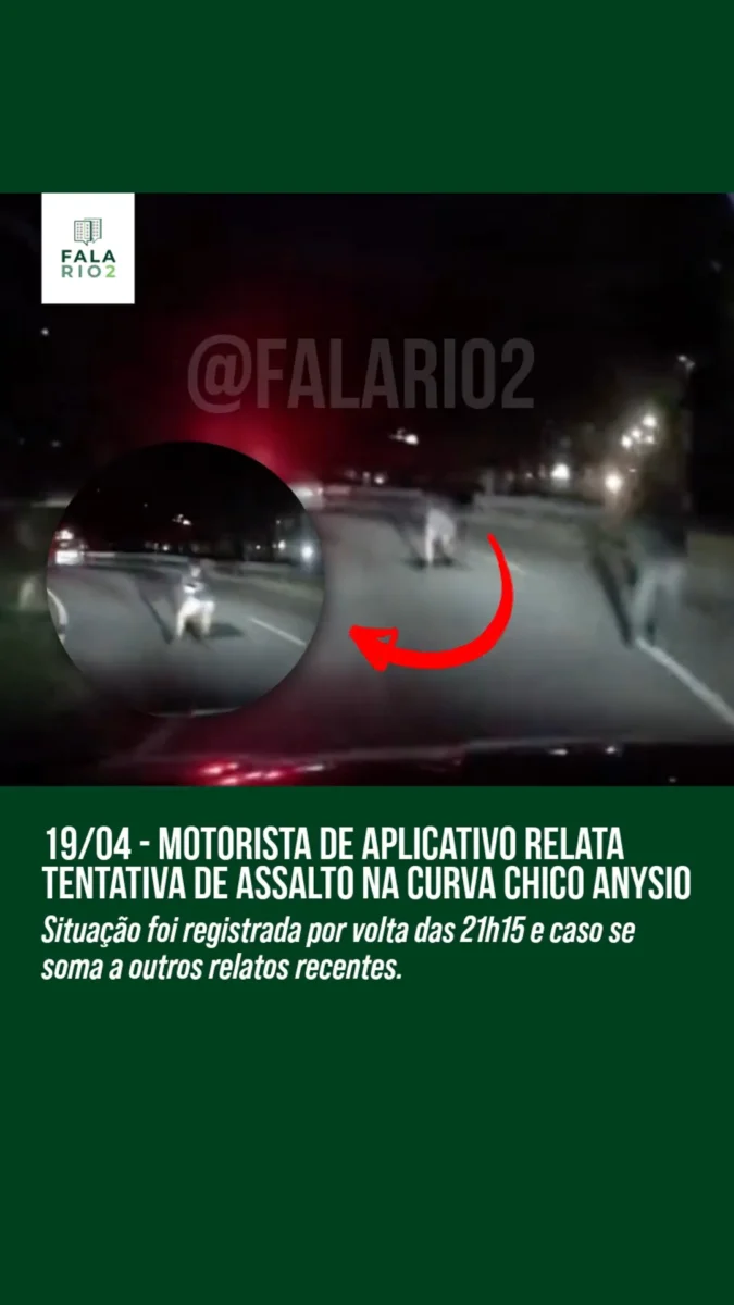 Um motorista de aplicativo relatou uma tentativa de assalto na noite do último domingo, dia 19, na Curva Chico Anysio, na