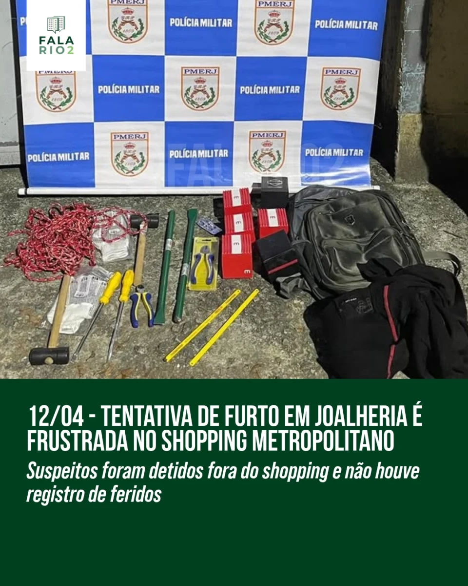 Uma tentativa de furto a uma joalheria foi registrada no Shopping Metropolitano Barra, no início da noite deste domingo