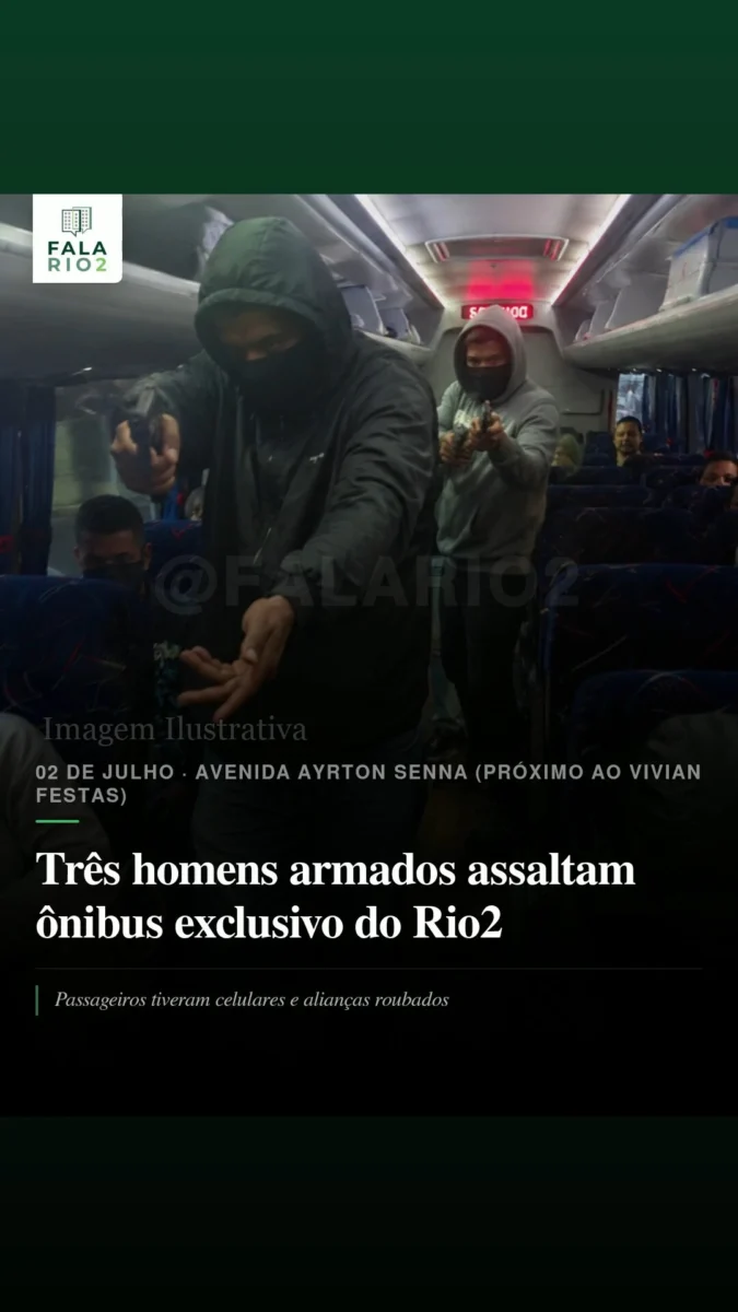 Uma passageira entrou em contato com o FalaRio2 para relatar o assalto ao ônibus exclusivo do Rio2, ocorrido na noite de