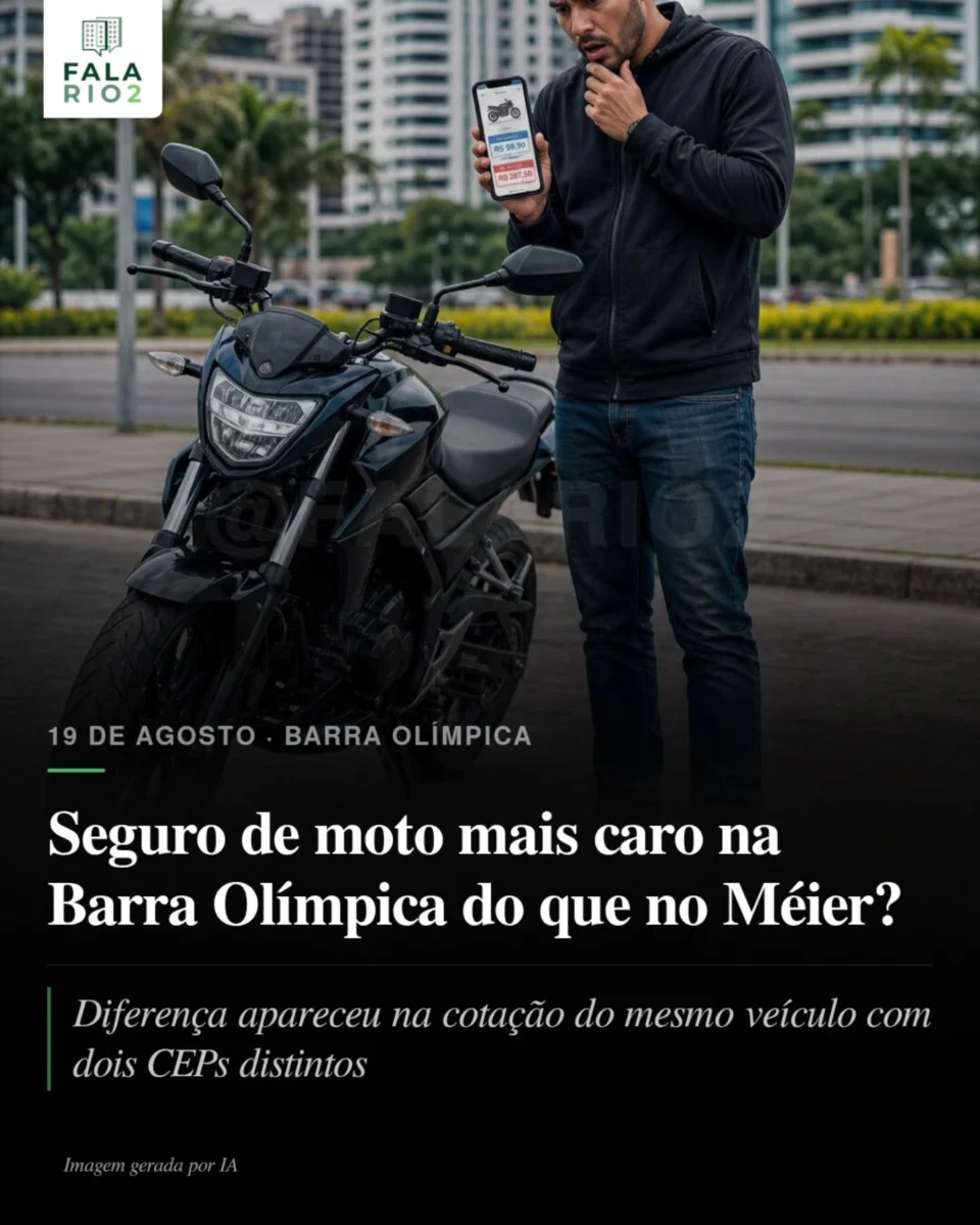 Um vizinho do Rio2 compartilhou com o FalaRio2 uma situação que o surpreendeu ao fazer a cotação do seguro de sua moto.