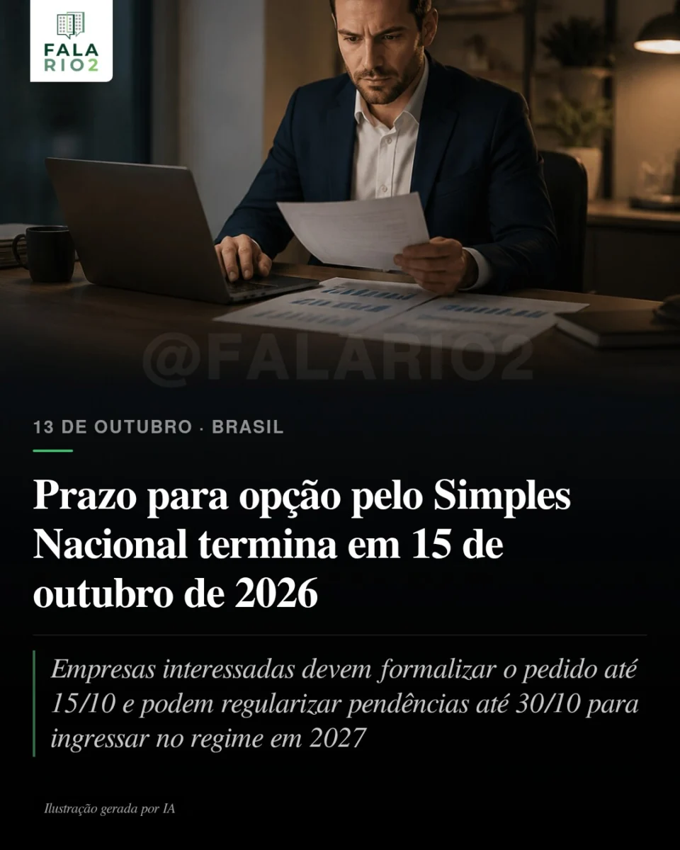 A Receita Federal informa que o prazo para solicitar a opção pelo Simples Nacional para o exercício de 2027 termina em 15 de