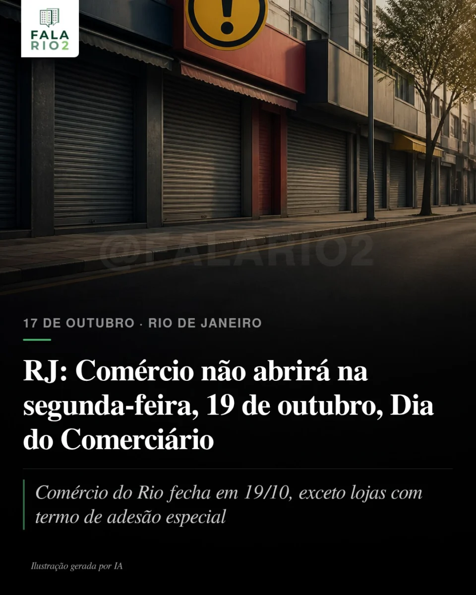 Atenção moradores do Rio de Janeiro: na segunda-feira, 19 de outubro, Dia do Comerciário, os estabelecimentos comerciais da